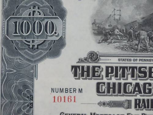 1920 Pittsburgh Cincinnati Chicago and St Louis Railroad Company, $1000 Gold Bond Certificate 10161