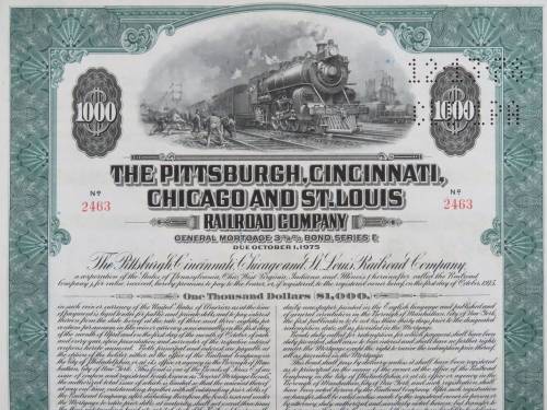 1944 Pittsburgh Cincinnati Chicago and St Louis Railroad Company, $1000 Bond Certificate 2463