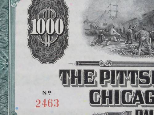 1944 Pittsburgh Cincinnati Chicago and St Louis Railroad Company, $1000 Bond Certificate 2463