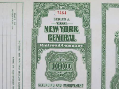 1913 The New York Central Railroad Company, $1000 Bond Certificate 7464