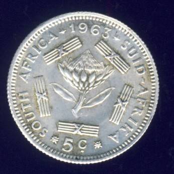 1963 Sixpence coin, 5 cent , South Africa, Silver, No reserve