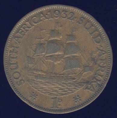 1932 Penny coin, 1d , South Africa, George V , No reserve