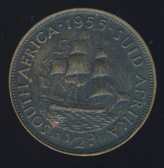 1955 Half Penny coin, 1/2d , South Africa, George VI , No reserve