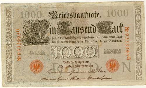 Germany - 1000 Mark, 1910, One Thousand Mark, Red Variant , p44