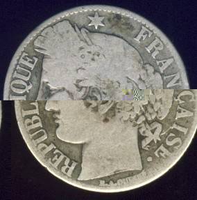 1871 k 1 Franc Coin, France, Silver