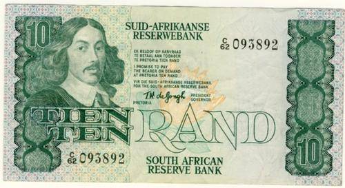 R10 , T.W. de Jongh, 4 th series, Ten Rand note, 1978, no reserve