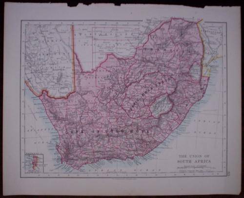 1914 Map of  South Africa, Excellent condition, Original Johnstone Map