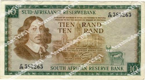 R10 , G. Rissik, 2nd series, Ten Rand note, 1966, no reserve