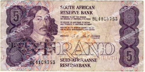 R5 , C.L. Stals, 1st series, Five Rand note, 1990, no reserve