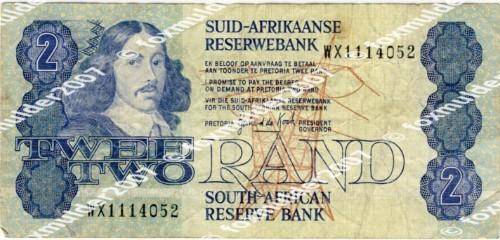 R2 , G. P. C. de Kock, 3rd series, Two Rand note, 1989, WX Replacement Note, no reserve