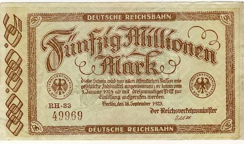 Germany - 50000000 Mark, 1923, Fifty Million Mark, German Railroads, Berlin