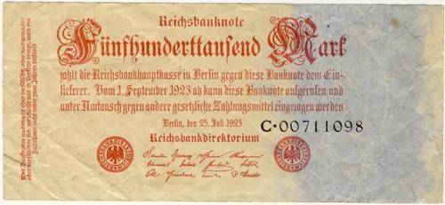 Germany - 500000 Mark, 1923, Five Hundred Thusand Mark Note