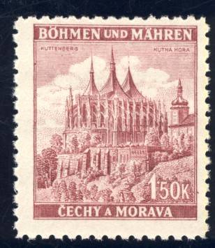 Germany - 1941, 150 Heller Kuttenberg Stamp, MNH, Bohemia & Moravia Castles and Cities Series