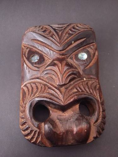 Beautiful Wooden Mask from New Zealand with Paua Shell Eyes