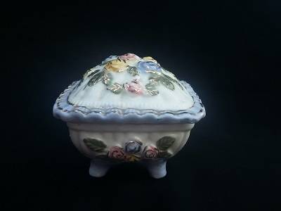 Beautiful trinket pot with flowers and gilt accents
