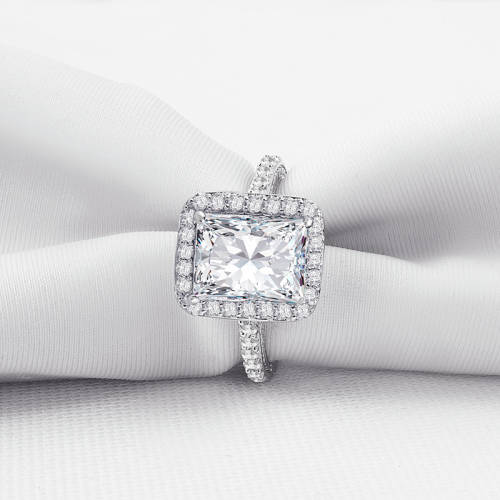 Incredible 3.79 Carat (TW) Radiant Cut Halo Ring. Size 7/O