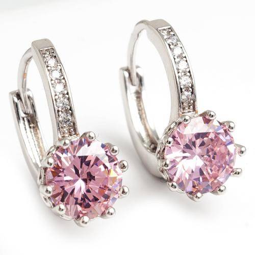 Pink Round Cut 3.65(TW) carat Cr. Diamond Leverback Earrings.