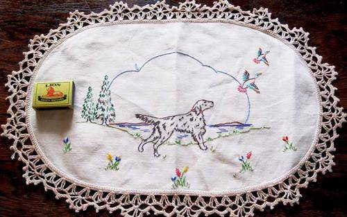 Hand Embroidered tray cloth from the 50's Irish Setter