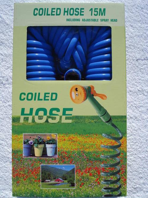 'Slinky' style 15M Coiled Hose, Including Adjustable Spray Head!