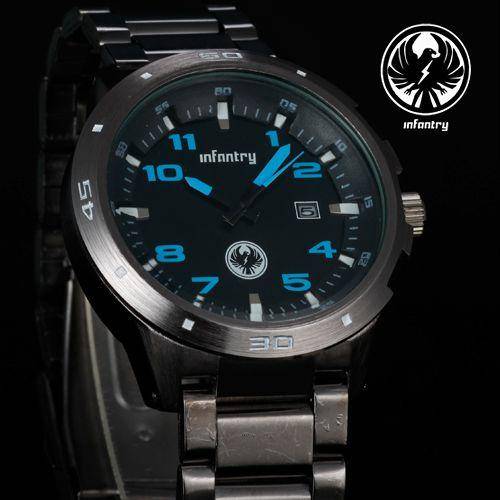 INFANTRY Date Black Military Stainless Steel Wrist Watch