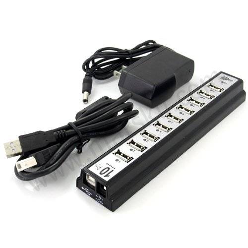 10 Ports 480MBps USB HUB for Laptops and desktops w/ Power adapter