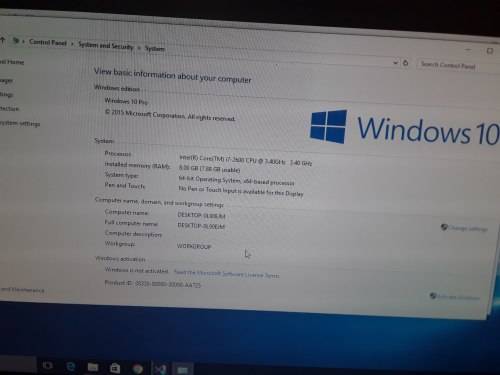 Dell core i7 Intel (R) Core(TM) i7-2600 CPU at 3.40GHz  RAM 8GB 64bit Operating system x64-based pro