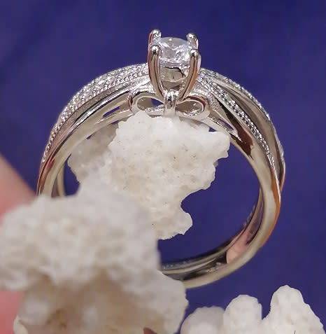 Sterling silver ring - Sparkling CUBIC ZIRCONIA 2-piece set - size 7 / O