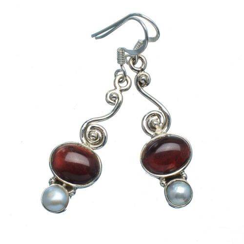 Sterling silver earrings - RED TIGER EYE and FRESHWATER PEARL
