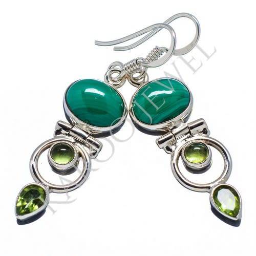 Sterling silver earrings - MALACHITE and PERIDOT