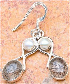 Sterling silver earrings - TOURMALINATED QUARTZ & PEARL - Dreams Collection