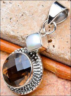 Sterling silver pendant - SMOKY QUARTZ & PEARL - Dreams Collection