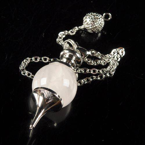 Natural ROSE QUARTZ pendulum (silver plated casing & chain)