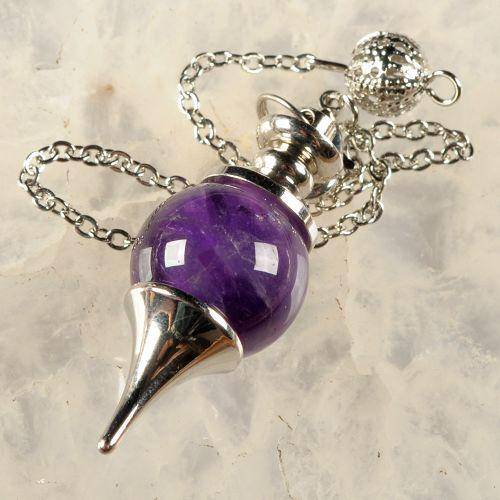 Natural AMETHYST pendulum (silver plated casing & chain)