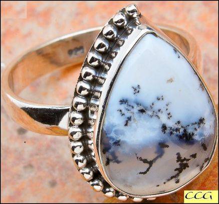 Sterling silver ring - DENDRITIC OPAL - Dreams Collection (size 9 / R half)