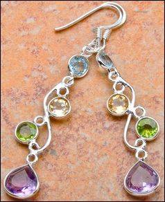 Sterling silver earrings - BLUE TOPAZ, CITRINE, PERIDOT & AMETHYST - Dreams Collection