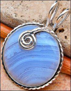 SALE ** Sterling silver pendant - BLUE LACE AGATE - Dreams Collection