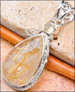 SALE ** Sterling silver pendant - RUTILATED QUARTZ & CITRINE - Dreams Collection