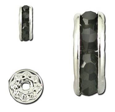 JET BLACK & Silver 6mm Roundel / rondelle spacer (rhinestone)