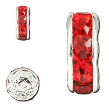 RED & Silver 5mm Roundel / rondelle spacer (rhinestone)