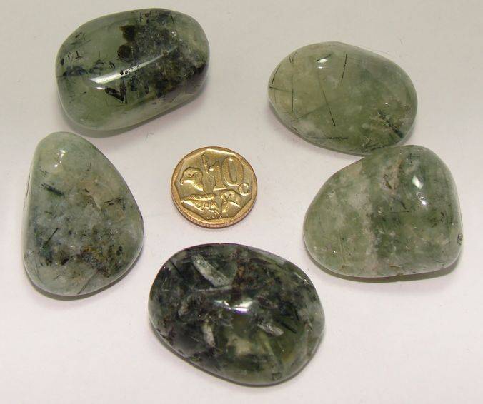Natural RUTILATED GREEN GARNET (Grossularite) tumbles