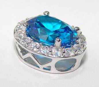 JULY SALE ** Natural SWISS BLUE TOPAZ & Created DIAMONDS (16) set in Sterling Silver