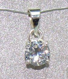 Sterling silver pendant - 6mm SIMULATED DIAMOND