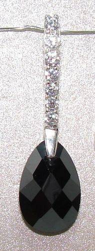Sterling silver pendant - SIMULATED CLEAR & BLACK DIAMOND