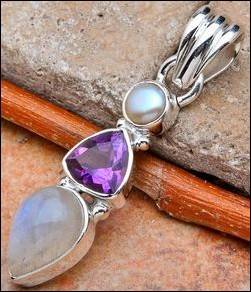 Sterling silver pendant - PEARL, AMETHYST & RAINBOW MOONSTONE - Dreams Collection