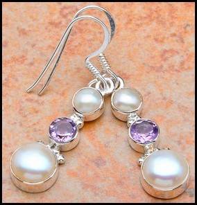 Sterling silver earrings - PEARL & AMETHYST - Dreams Collection