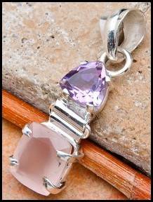 SALE ** Sterling silver pendant - AMETHYST & ROSE QUARTZ - Dreams Collection