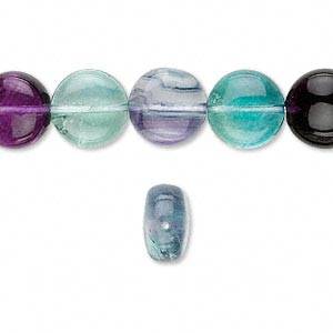 Natural RAINBOW FLUORITE 10mm coin (flat round) beads