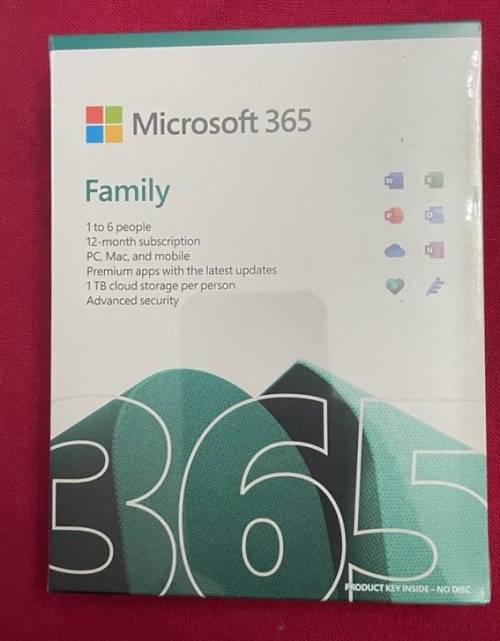 Microsoft 365 Family, For PC, Mac, iOS, and Android, For up to 6 people, 6TB of cloud storage shared