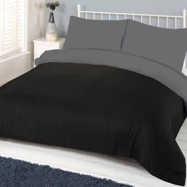 DUVET COVER SET REVERSABLE GREY/BLACK POLY MICROFIBRE