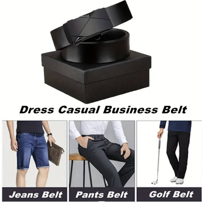 ***GOLF*** Leather Belt with Automatic Buckle (Black) 130cm